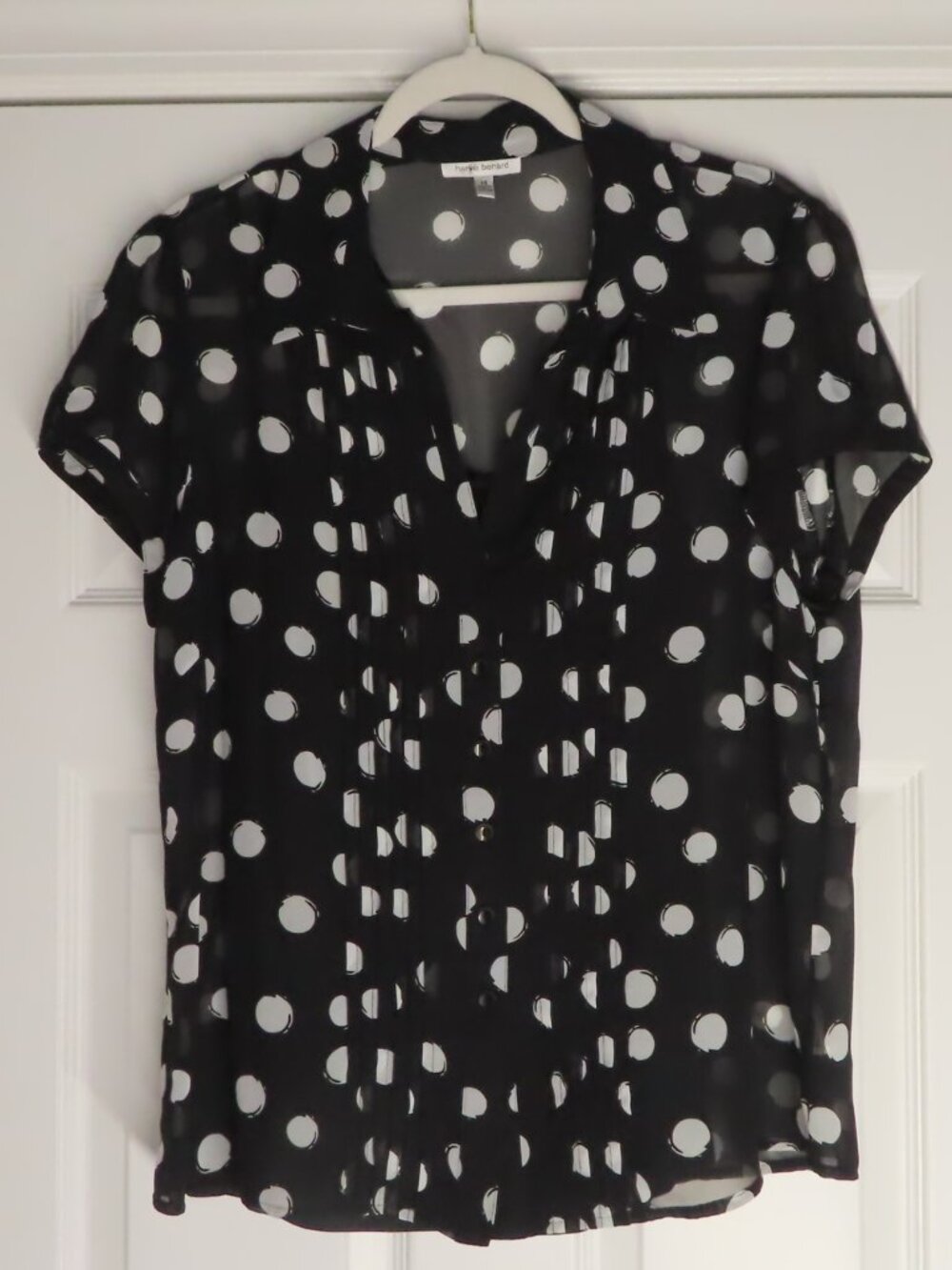 Harve Benard Size 14 Sheer Black White Dots Button Front Blouse With Tank Work